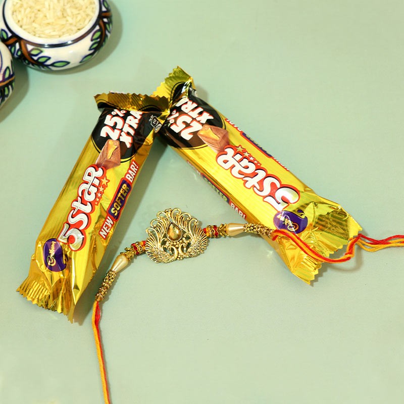 5 Star Peacock Pair Rakhi Combo