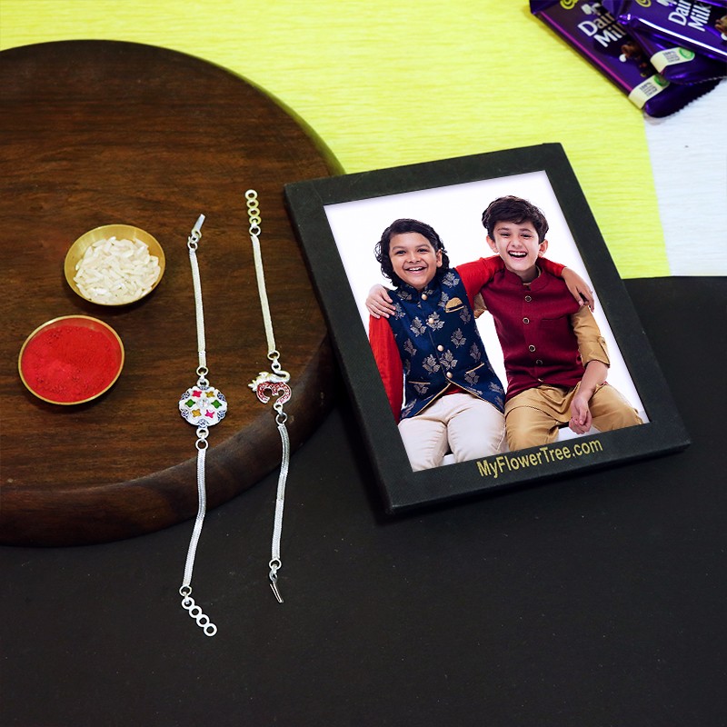 Silver Rakhi Photo Frame Combo
