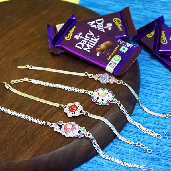 Silver Rakhis with Dairy Milk