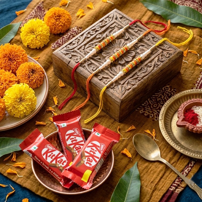 3 Pearl Rakhis N Kitkat Chocolates