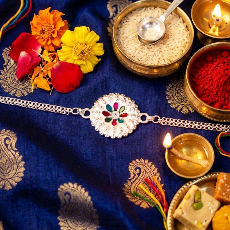 Bracelet Style Silver Rakhi