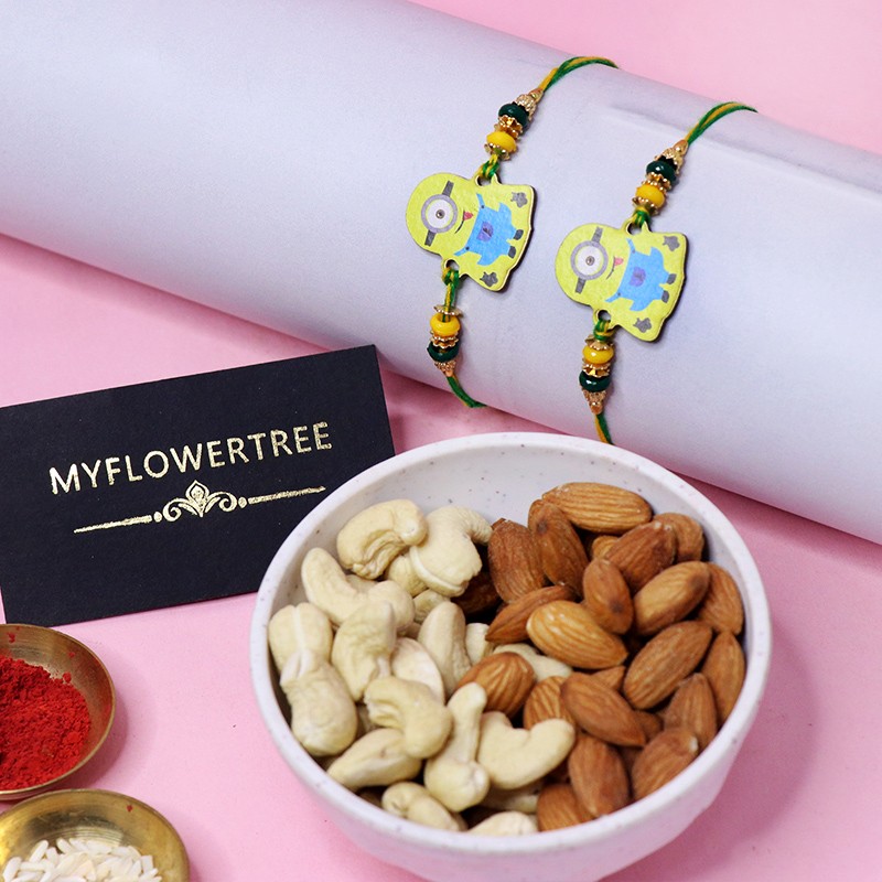 Lush Minion Rakhi Set with Dry Fruits