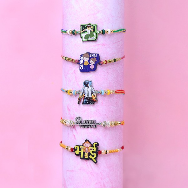 Set Of 5 Antique Rakhi Combo
