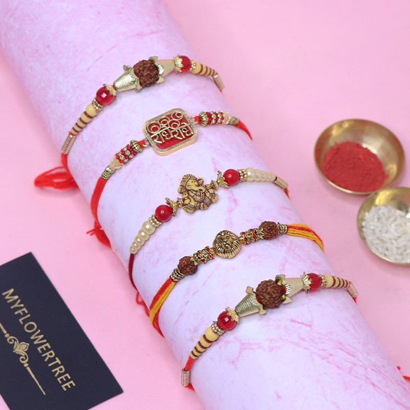 Elegant Set Of 5 Designer Rakhi