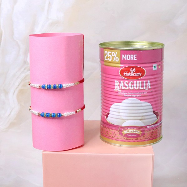 Set of 2 Rakhis with Haldiram Rasgulla