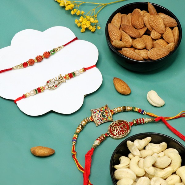 Set of 4 Designer Rakhi with Dryfruits