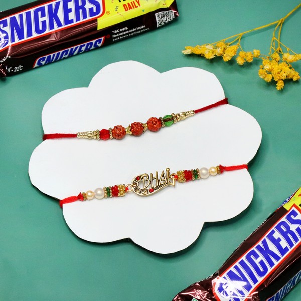 Set of 2 Designer Rakhi with Snickers Chocolate