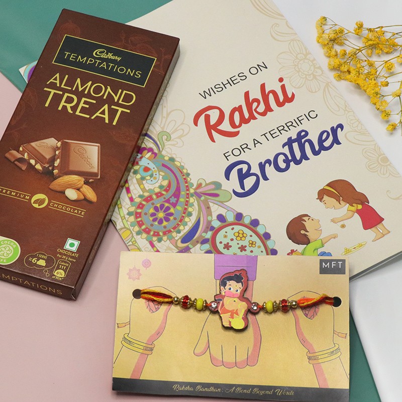Hanuman Rakhi With Rakhi Card and Temptation Chocolate