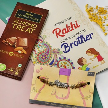 Veera Rakhi With Rakhi Card and Temptation Chocolate